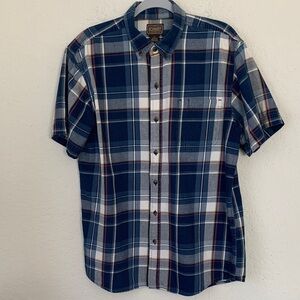 C.E.SCHMIDT Workwear Navy and White Cotton Plaid Button Down Shirt Size L